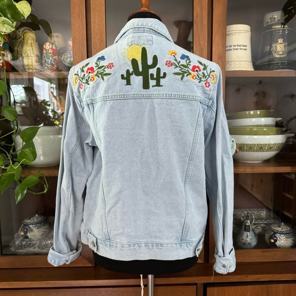 Forever 21 Denim Cactus & Floral Embroidered Jacket - Picture 1 of 7